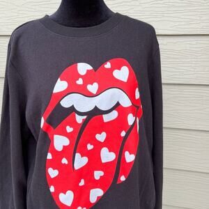 ROLLING STONES black with red tongue & lips sweatshirt women's size M